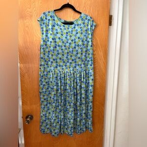 Gudrun Sjoden Blue and Green Floral Midi Dress L